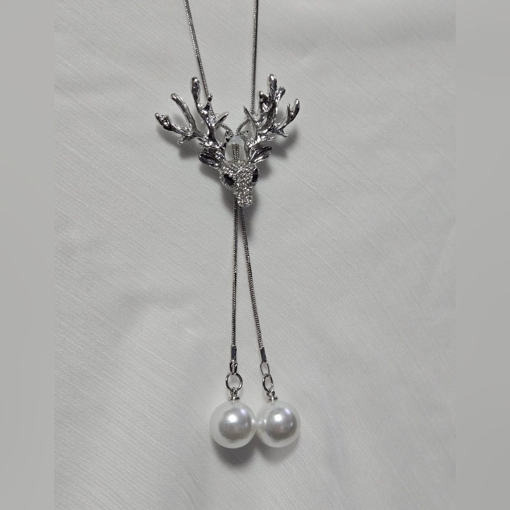SPARKLY Deer Necklace W Snowballs Adjustable Length